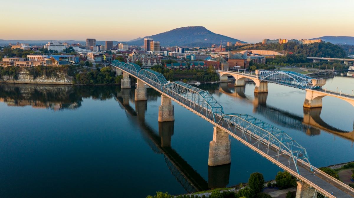 Sunrise comes to Lookout Mountain standing behind Downtown Chatt