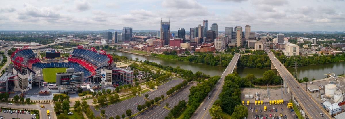 Aerial drone image of Downtown Nashville Tennessee