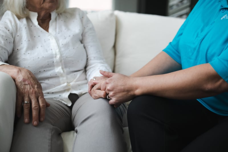 Caregiver talking to client