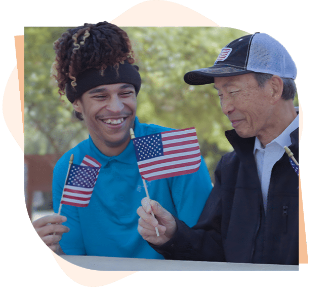 Veteran holding US Flag - Veteran Care